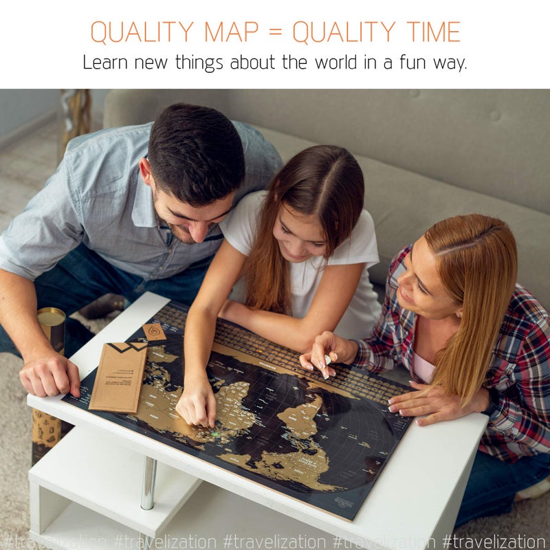 Travelization خريطة العالم القابلة للخدش من ترافليزايشن مع 196 علم دولة 24" × 17" خريطة سفر قابلة للتأطير بألوان زاهية وطلاء ذهبي فاخر، متتبع جميل للأماكن التي تمت زيارتها للمسافرين، أسود - Image 4