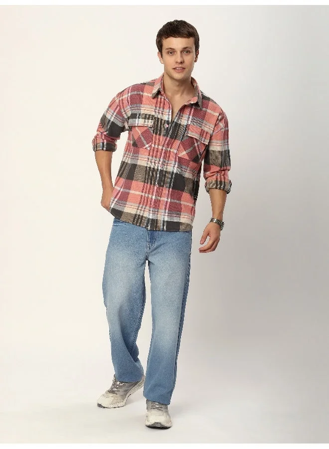 بيونغ قميص فانيلا كاروهات وردي معاد تدويره