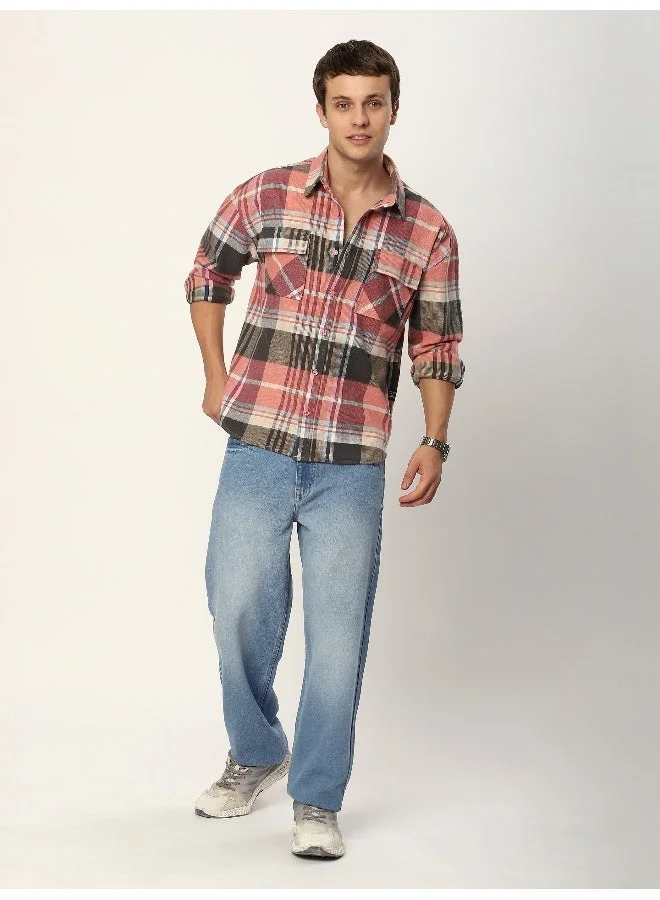 بيونغ قميص فانيلا كاروهات وردي معاد تدويره