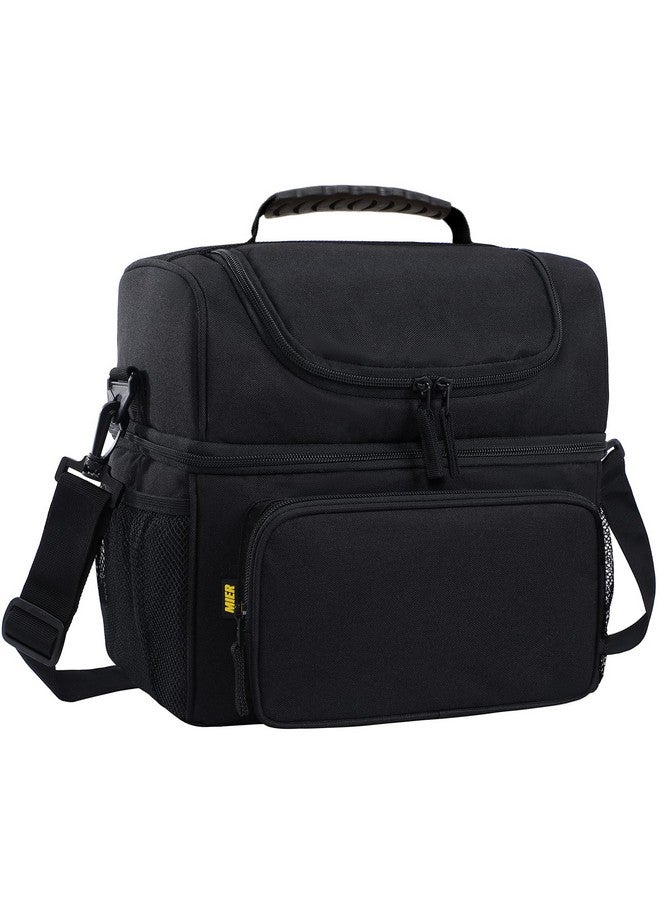 MIER Mens Insulated Lunch Box, Dual Compartment Large Lunch Bag Coolers with Shoulder Strap for Men Women Adult to Office Work, Picnic, Travel, Outdoors, Black - Image 1