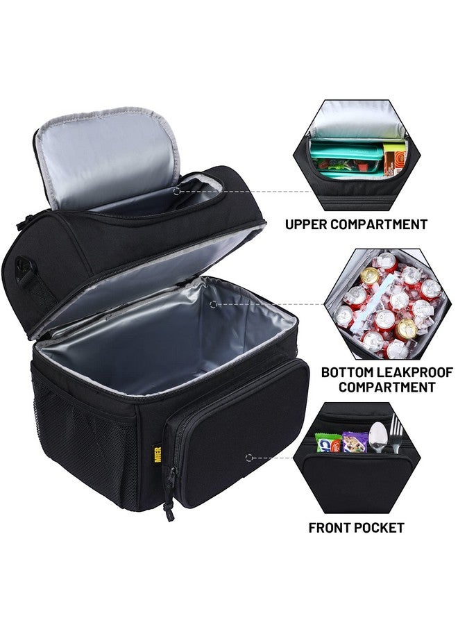 MIER Mens Insulated Lunch Box, Dual Compartment Large Lunch Bag Coolers with Shoulder Strap for Men Women Adult to Office Work, Picnic, Travel, Outdoors, Black - Image 3