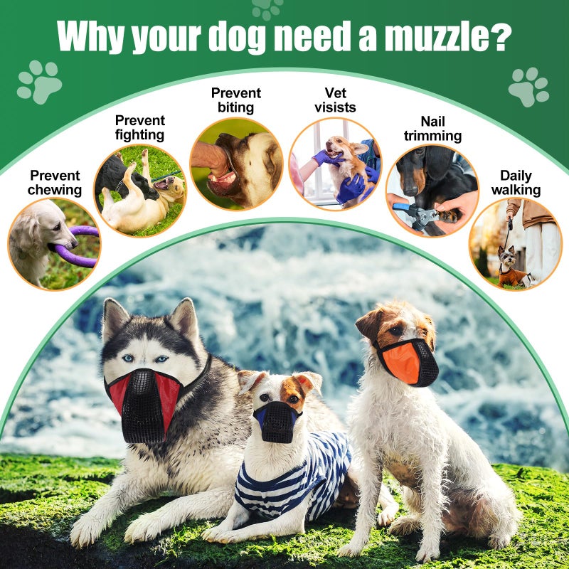 Shinylin 6 Sizes Dog Muzzle, Basket Air Mesh Muzzles Breathable Adjustable Full Coverage Dog Muzzle Cover for Small Medium Large Dogs, Anti Biting Barking Chewing(Snap Fastener) - Image 2