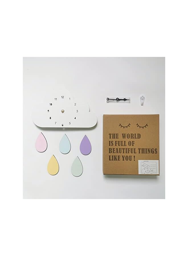 بروماس الشمال الكرتون سحابة قوس قزح ساعة خشبية صامتة كتم ساعة حائط ديكور الغيوم البيضاء قوس قزح قطرات المطر 28X16CM - Image 4