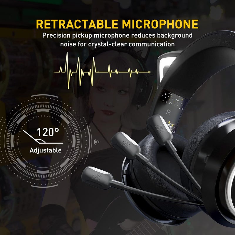 Somic GS510 Cat Headset, 3.5mm Wired Headphones with Retractable Mic Noise Cancelling, for Xbox One, PS5, PS4, PC, Black - Image 4