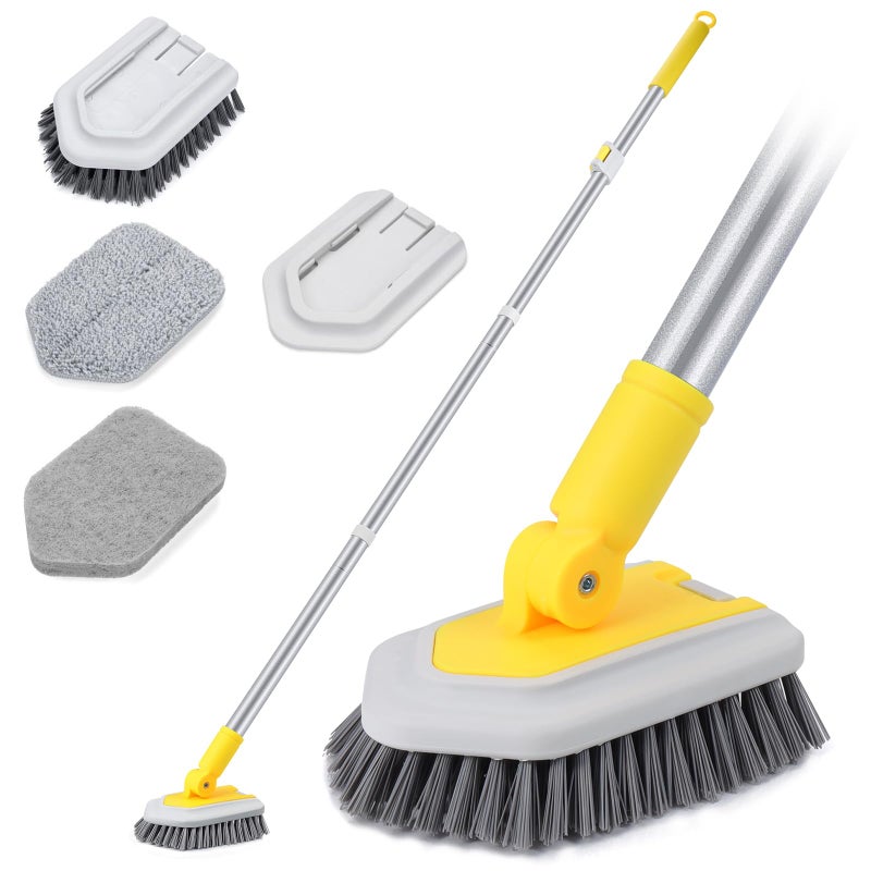 Lalafancy Shower Cleaning Brush with Locking Head, 3 in 1 Tub Tile Scrubber Brush with 50'' Extendable Long Handle Stiff Bristles Scouring Pads Microfiber for Cleaning Bathtub Shower Wall Bathroom - Image 1