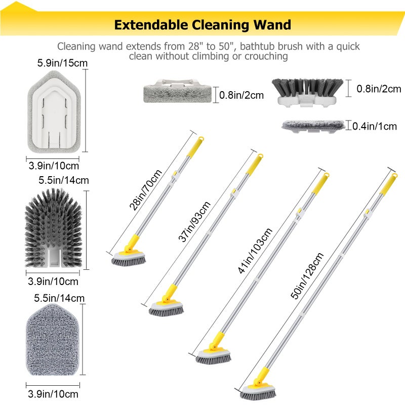 Lalafancy Shower Cleaning Brush with Locking Head, 3 in 1 Tub Tile Scrubber Brush with 50'' Extendable Long Handle Stiff Bristles Scouring Pads Microfiber for Cleaning Bathtub Shower Wall Bathroom - Image 5