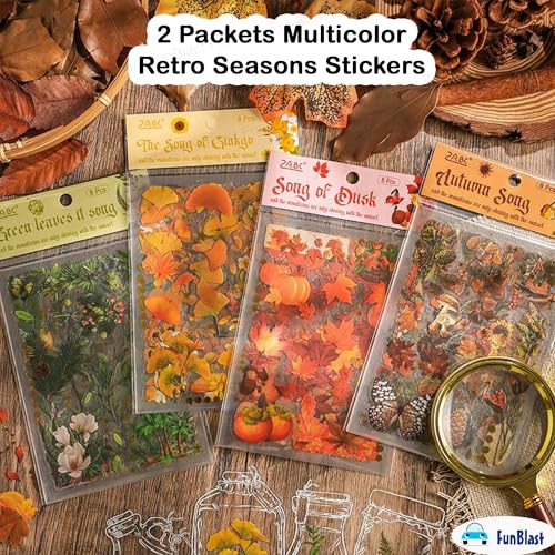 FunBlast Kawaii Sticker Set - 2 Packets, 250+ Stickers for Kids, Retro Seasons Stickers, Nature Autumn Leaves Bufferfly Mushroom Decorative Stickers, Self Adhesive, Japanese Style Sticker (Multicolor) - Image 5