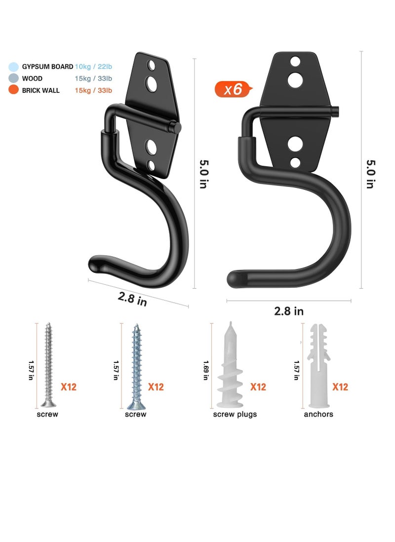 Bukela - 6 Pack Metal Garage Hooks, Heavy Duty S Hooks Tool Hangers for Garage Wall, Shed, Garden Storage Organizer - Image 1