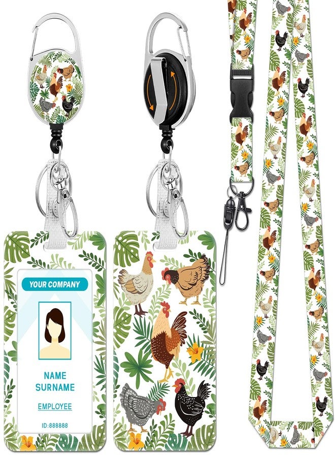 Hancynir Funny Chicken Lanyards for Id Badges, Cute Badge Holder with Retractable Reel Clip, Work Name Tag Keychain Lanyard with ID Holder for Women Teacher Nurse Office - Image 1