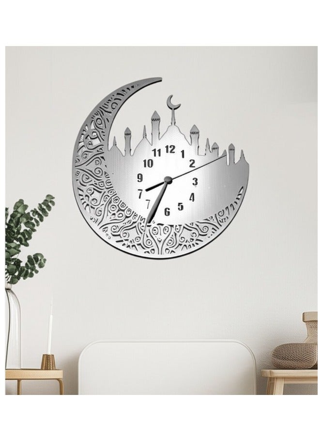 ريبنيو ساعة حائط فنية إسلامية - تصميم مسجد وقمر لغرفة المعيشة أو المكتب، 60×60 سم - Image 3