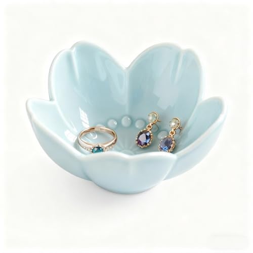 BESSKON Flower Ring Dish Jewelry Tray, Ceramic Jewelry Dish, Cute Small Trinket Tray, Nightstand Bathroom Decor Ring Holder, Jewlery Plate Bowl for Christmas Friendship Birthday Gifts for Women Mom - Image 1