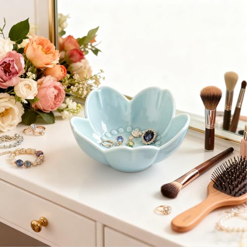 BESSKON Flower Ring Dish Jewelry Tray, Ceramic Jewelry Dish, Cute Small Trinket Tray, Nightstand Bathroom Decor Ring Holder, Jewlery Plate Bowl for Christmas Friendship Birthday Gifts for Women Mom - Image 4