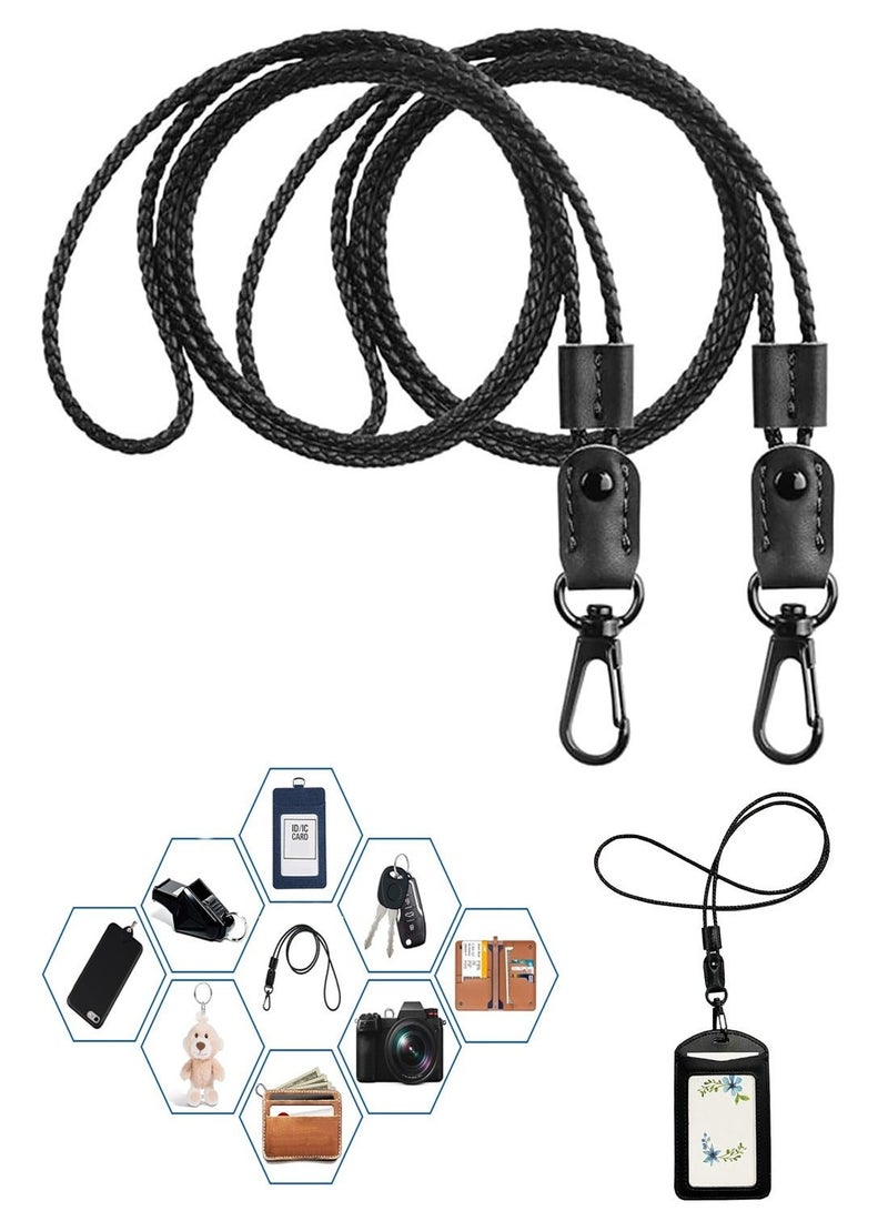 SYOSI Lanyard for Key, SYOSI 2 Pack of Leather Lanyard Neck Strap with Strong Metal Clip for ID Card Badge Holder, Keys, Cell Phone, Mini Notebook Unisex (Black 2 Lanyards) - Image 1