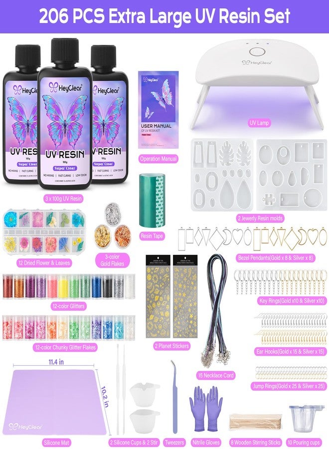 HeyClear UV Resin Molds Jewelry Making Kit with UV Lamp and Casting Tools -300g Super Clear, Hard, Low Odor, Premixed and Fast Curing for Keychains, Earrings, DIY Craft Decorations - Image 2