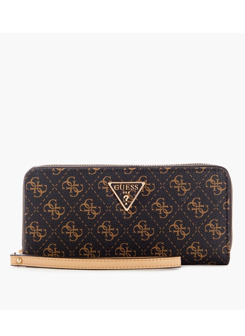 GUESS Brown Guess Women's Laurel 4G Logo Maxi Wallet with Zipper and Classic Beige Print  - Image 1