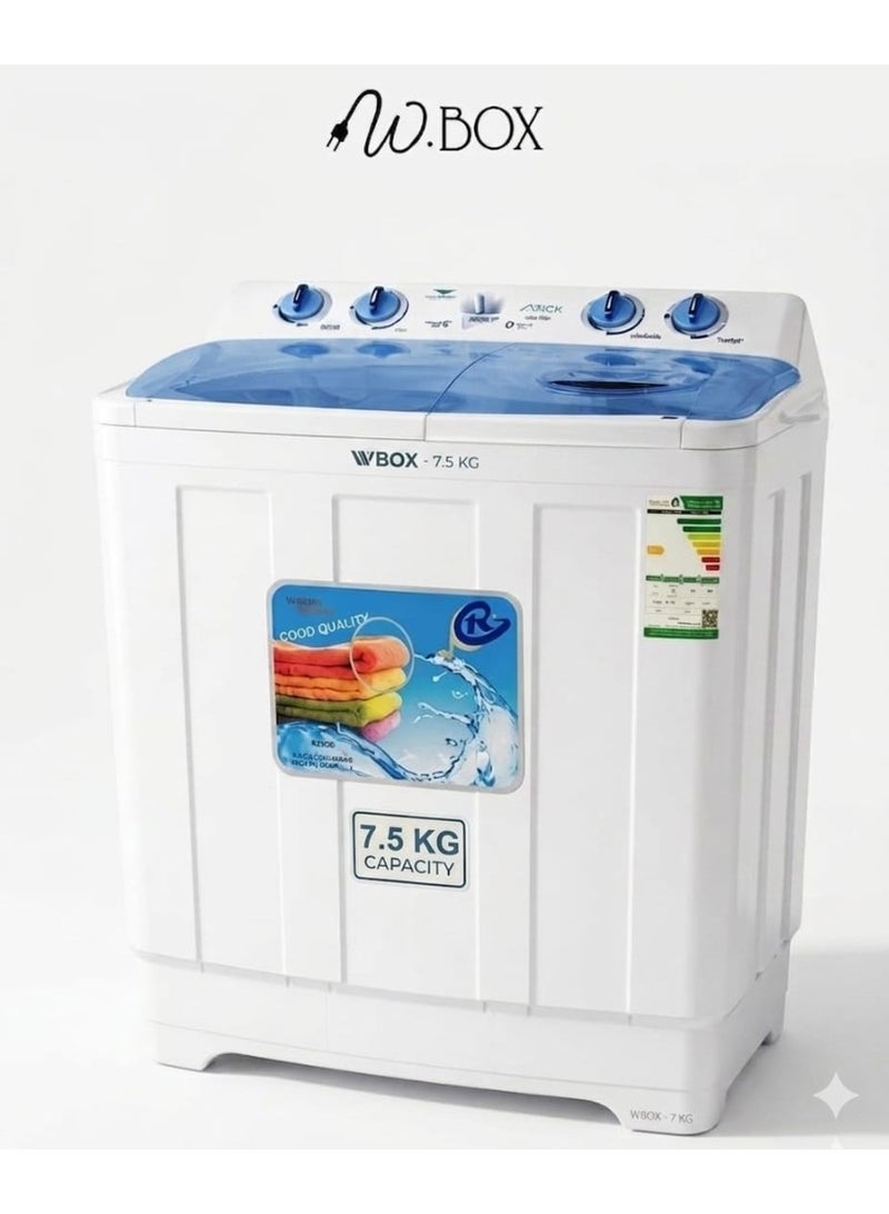 W.BOX 7.5KG Twin Tub Top Loading Washing Machine  with Powerful Motor, Separate Dryer Tub, Energy & Water Efficient Design, Rust-Resistant Body - 2 Years Warranty | WB10TTW - Image 1