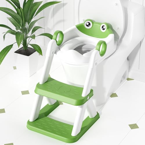 COOSEYA Frog Toilet Seat, Potty Training Seat for Toddler, Upgrade Potty Training 2 in 1 Toddler Toilet Seat for Boys Girls,Waterproof Soft Mat Non-Slip Step Stool - Image 1
