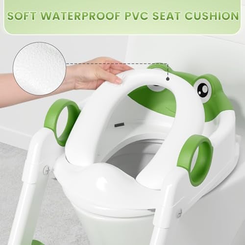 COOSEYA Frog Toilet Seat, Potty Training Seat for Toddler, Upgrade Potty Training 2 in 1 Toddler Toilet Seat for Boys Girls,Waterproof Soft Mat Non-Slip Step Stool - Image 3