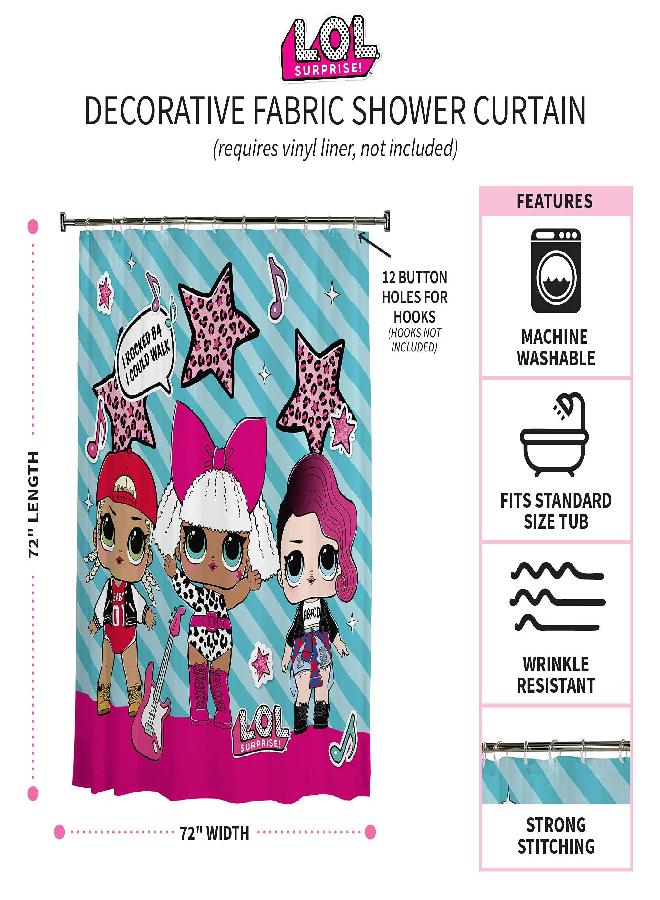 Franco Kids Bathroom Decorative Fabric Shower Curtain, 72 in x 72 in, L.O.L. Surprise! - Image 5