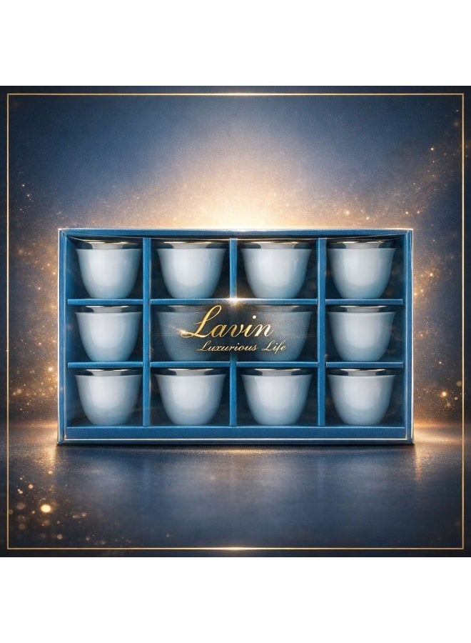 Beautiful Cermaic White Cup with Silver Line/12 pieces of set
