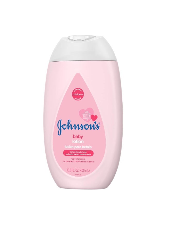 Johnson's Baby Moisturizing Mild Pink Baby Lotion with Coconut Oil for Delicate Baby Skin, Paraben-, Phthalate- & Dye-Free, Hypoallergenic & Dermatologist-Tested, Baby Skin Care, Size: 13.6 Fl Oz (Pack of 2)Fluid Ounce - Image 2