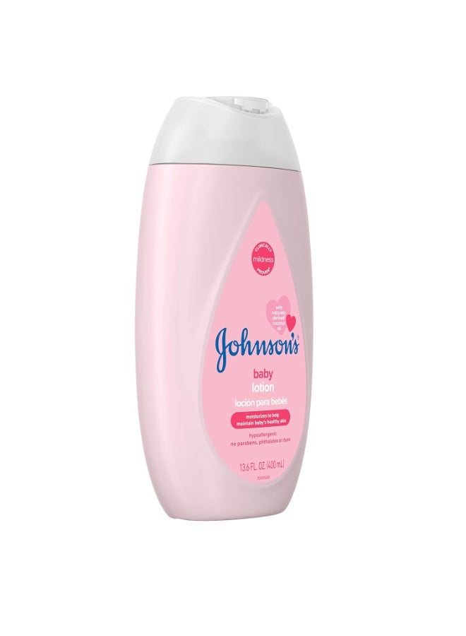 Johnson's Baby Moisturizing Mild Pink Baby Lotion with Coconut Oil for Delicate Baby Skin, Paraben-, Phthalate- & Dye-Free, Hypoallergenic & Dermatologist-Tested, Baby Skin Care, Size: 13.6 Fl Oz (Pack of 2)Fluid Ounce - Image 3