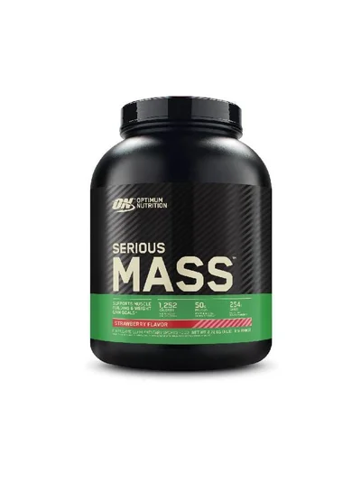 صفقة أوبتيموم نيوتريشن مسحوق بروتين Serious Mass عالي البروتين لبناء العضلات وزيادة الوزن، 50 جرامًا من البروتين وفيتامين C والزنك والفراولة، 6 أرطال (2.72 كجم) على Noon EG