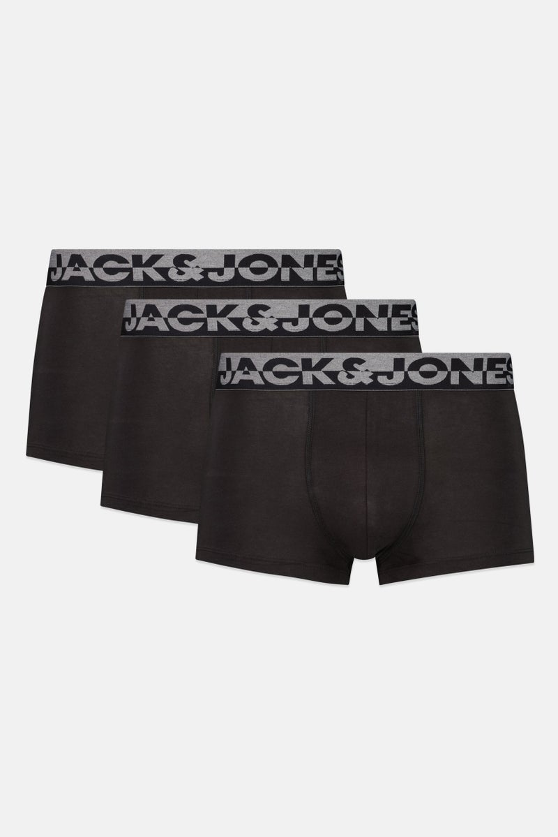 Jack Jones Men 3 Pack Brand Logo Boxer Trunks, Black - Image 1