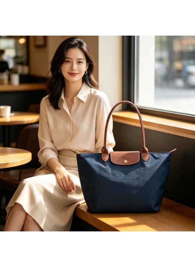 Longchamp Women's Camera Shoulder Bag, Large Tote, Recycled Polyamide Canvas, Leather Trim, Zipper Closure, Blue - Image 2