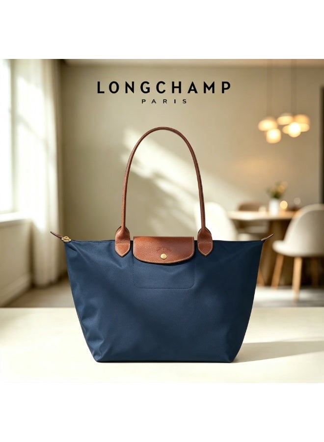Longchamp Women's Camera Shoulder Bag, Large Tote, Recycled Polyamide Canvas, Leather Trim, Zipper Closure, Blue - Image 1