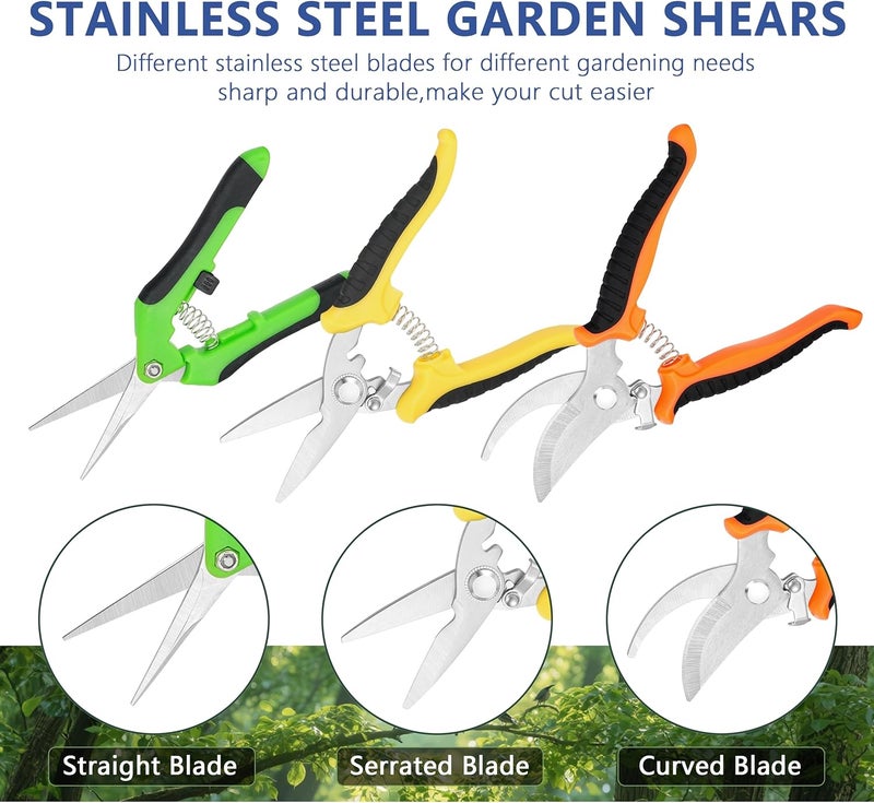 Topbooc 3-pack Garden Pruning Shears Set with Stainless Steel Blades, Bypass Pruners, Handheld Secateurs, Tree Trimmers, with Garden Scissors Whetstone,a Clean Brush and a hard Case - Image 2