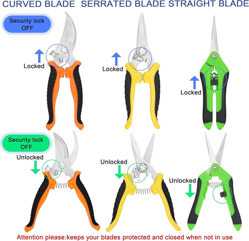 Topbooc 3-pack Garden Pruning Shears Set with Stainless Steel Blades, Bypass Pruners, Handheld Secateurs, Tree Trimmers, with Garden Scissors Whetstone,a Clean Brush and a hard Case - Image 5