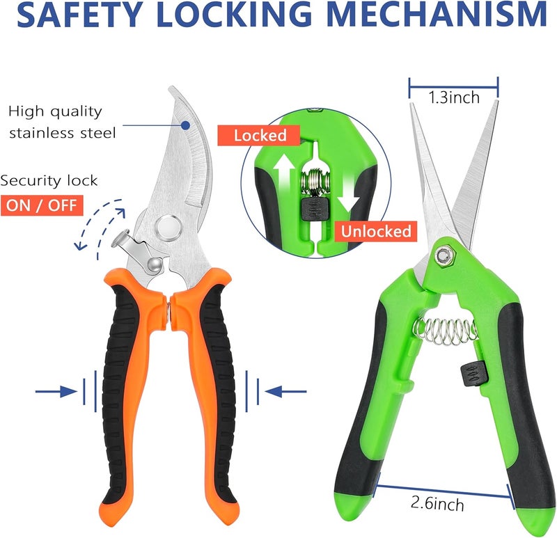 Topbooc 3-pack Garden Pruning Shears Set with Stainless Steel Blades, Bypass Pruners, Handheld Secateurs, Tree Trimmers, with Garden Scissors Whetstone,a Clean Brush and a hard Case - Image 4