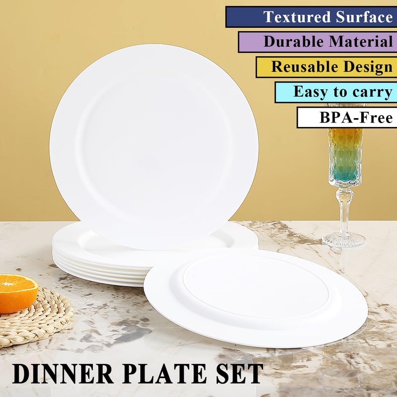 Berglander White Plastic Plates Set of 8 Pieces 10 Reusable Flat Dinner Plates Salad Plates Pasta Bowls Dishes Set Easy to Carry for Home Garden Picnic Camping Outdoor - Image 3
