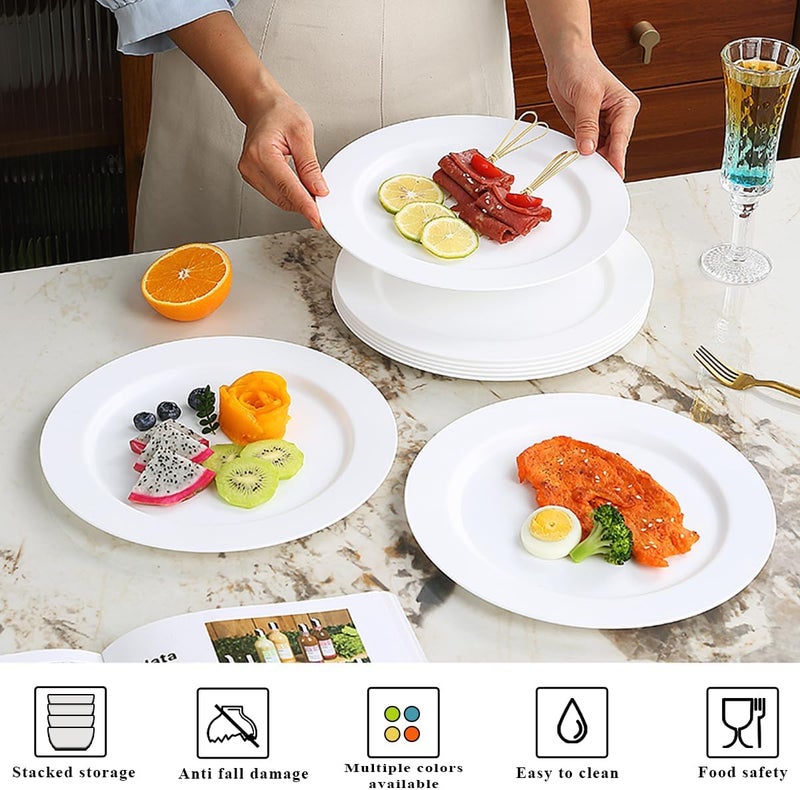 Berglander White Plastic Plates Set of 8 Pieces 10 Reusable Flat Dinner Plates Salad Plates Pasta Bowls Dishes Set Easy to Carry for Home Garden Picnic Camping Outdoor - Image 4