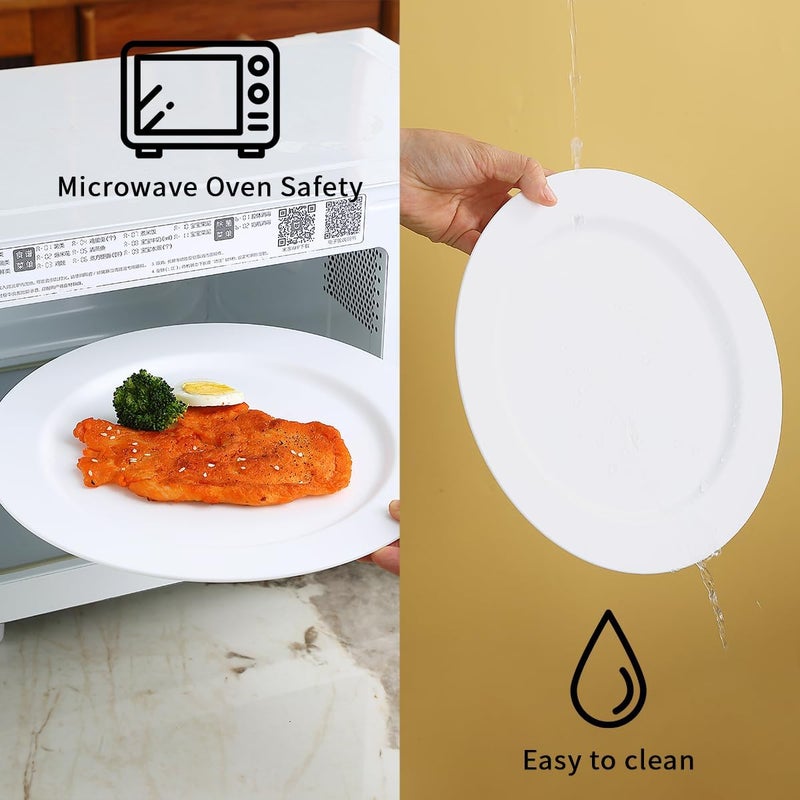 Berglander White Plastic Plates Set of 8 Pieces 10 Reusable Flat Dinner Plates Salad Plates Pasta Bowls Dishes Set Easy to Carry for Home Garden Picnic Camping Outdoor - Image 5