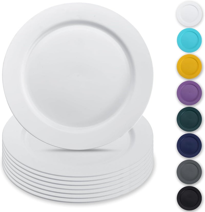 Berglander White Plastic Plates Set of 8 Pieces 10 Reusable Flat Dinner Plates Salad Plates Pasta Bowls Dishes Set Easy to Carry for Home Garden Picnic Camping Outdoor - Image 1