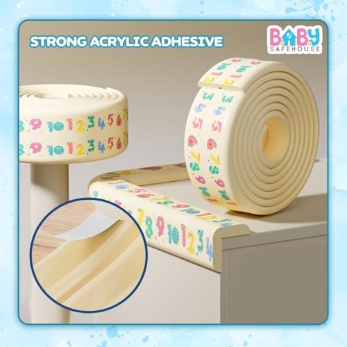 BabySafeHouse Multifunction Printed Furniture Edge Guard Strip Pre-Taped with Adhesive (6.5ft- Number Print in Beige Color) for Baby Proofing & Child Safety - Image 4