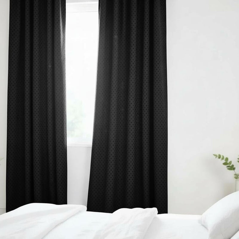 Bliss Casa Embossed Blackout Curtain Panels 140×240 cm – Thermal Insulated, Noise Reducing, Light & UV Blocking Grommet Drapes for Bedroom & Living Room, 2-Panels, (Black) - Image 4