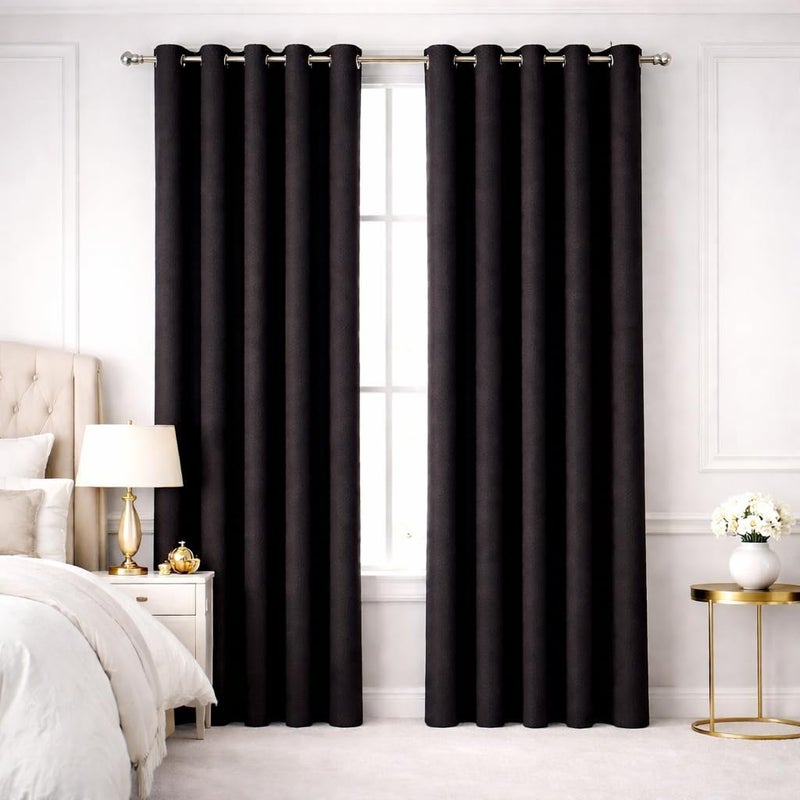 Bliss Casa Embossed Blackout Curtain Panels 140×240 cm – Thermal Insulated, Noise Reducing, Light & UV Blocking Grommet Drapes for Bedroom & Living Room, 2-Panels, (Black) - Image 1