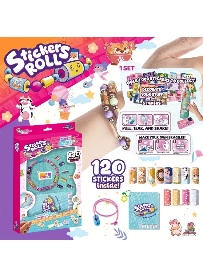 Capstro Sticker Bracelet Kit – DIY Jewelry Making & Craft Toy for Kids | Includes Wearable Bracelet + 120 Mini Stickers (8 Rolls + 4 Rare Rolls) | Creative Arts & Crafts Gift for Girls Age 6–12 - Image 1