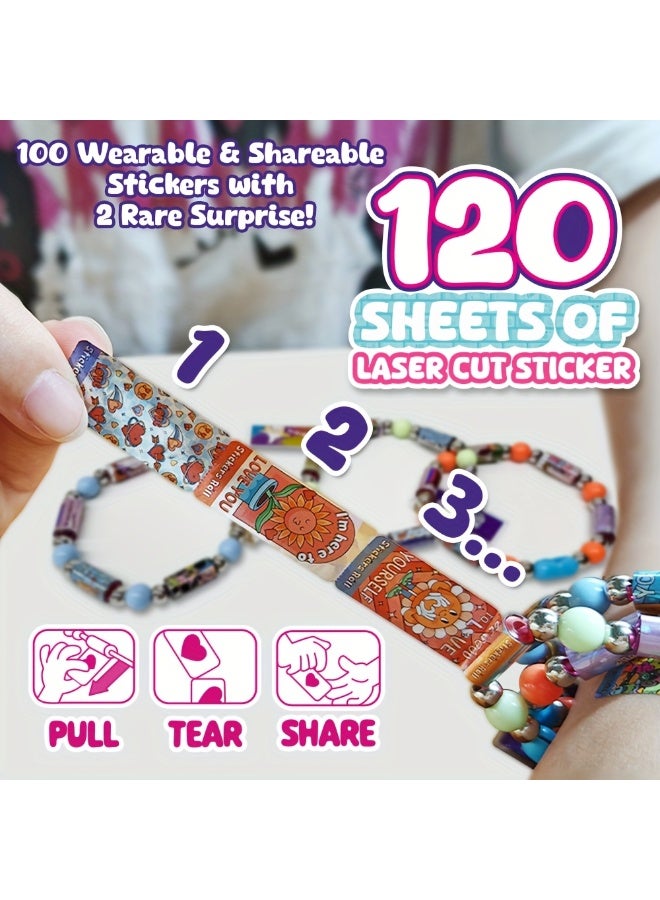 Capstro Sticker Bracelet Kit – DIY Jewelry Making & Craft Toy for Kids | Includes Wearable Bracelet + 120 Mini Stickers (8 Rolls + 4 Rare Rolls) | Creative Arts & Crafts Gift for Girls Age 6–12 - Image 4