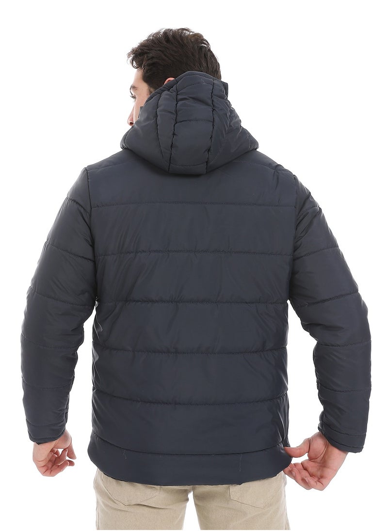 Andora - Plain Zipped Hooded Jacket _ Navy - Image 1