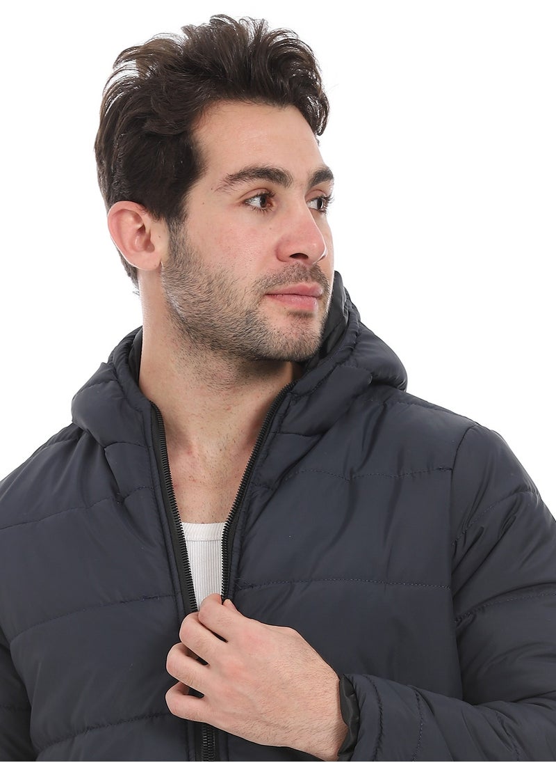 Andora - Plain Zipped Hooded Jacket _ Navy - Image 1