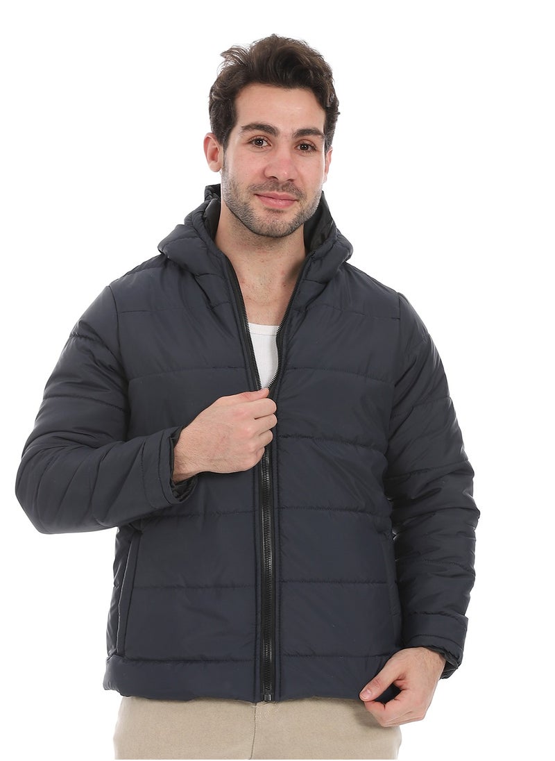 Andora - Plain Zipped Hooded Jacket _ Navy - Image 1