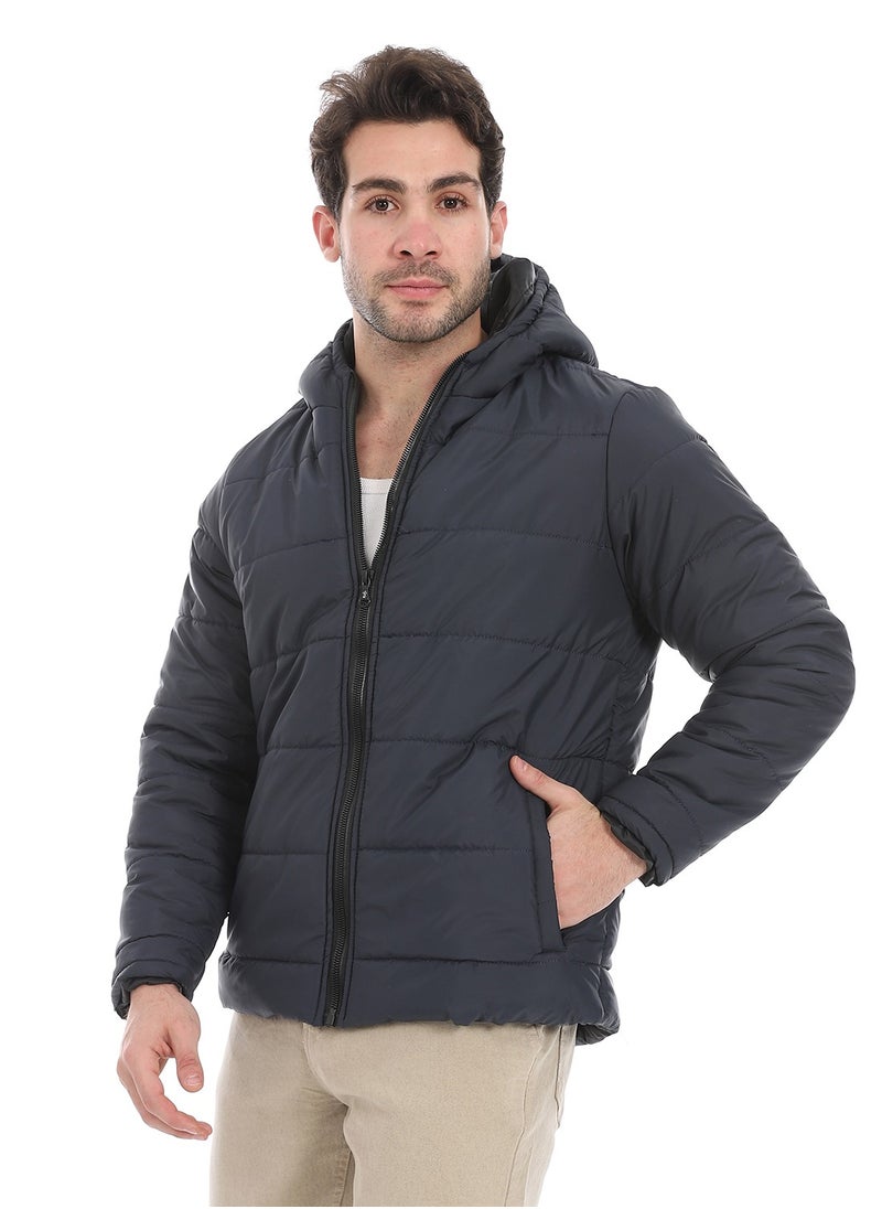 Andora - Plain Zipped Hooded Jacket _ Navy - Image 1
