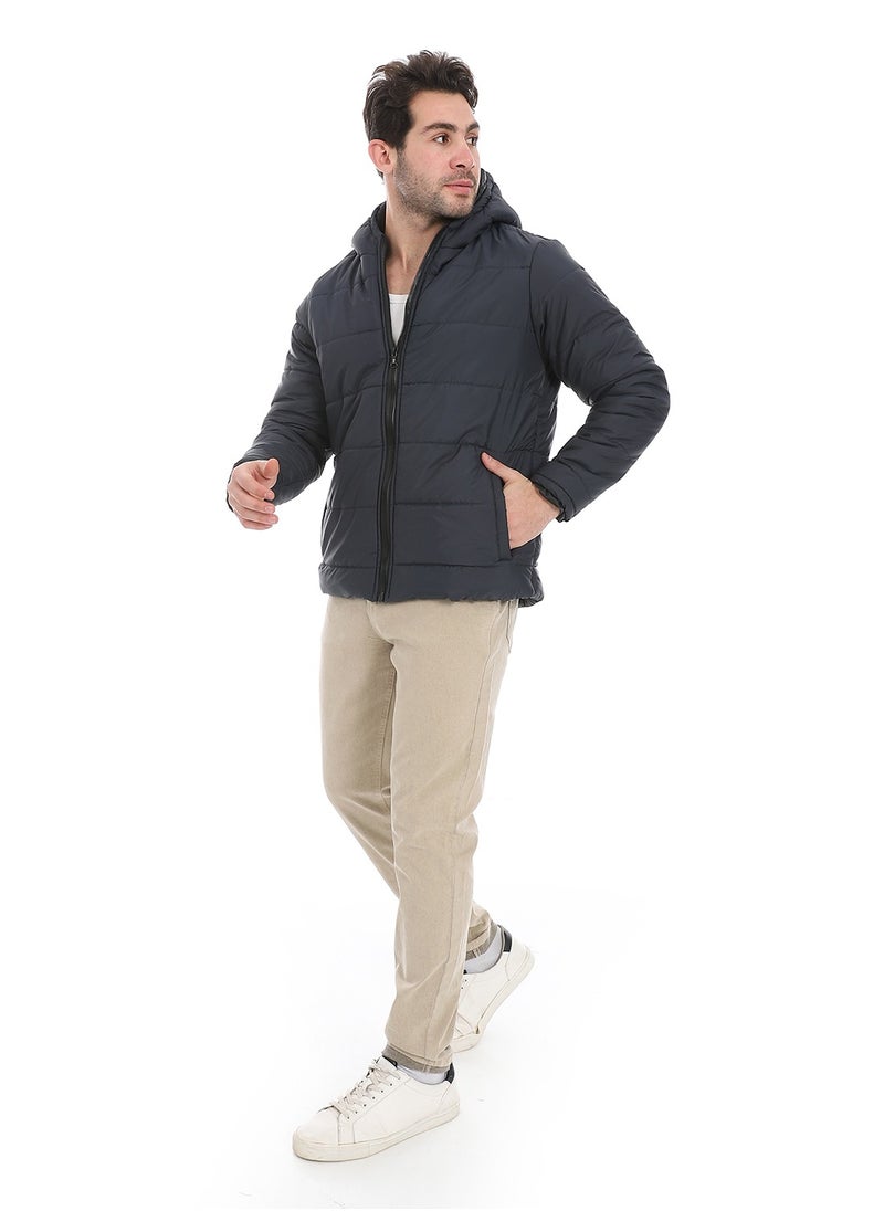 Andora - Plain Zipped Hooded Jacket _ Navy - Image 1