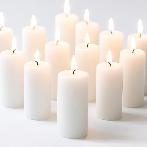 MOSROAD White Pillar Candles - 12 Packs Unscented Wax Pillar Candle, Long-Lasting 30 Hour Burn Time, 2x4 Inch, Elegant Decorative White Candles for Weddings, Centerpiece, Home Decor - Image 1