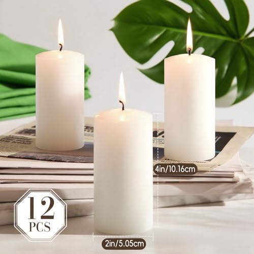 MOSROAD White Pillar Candles - 12 Packs Unscented Wax Pillar Candle, Long-Lasting 30 Hour Burn Time, 2x4 Inch, Elegant Decorative White Candles for Weddings, Centerpiece, Home Decor - Image 3