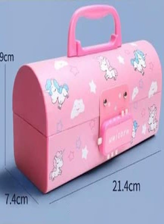 Ixora Pink Kids Pen & Pencil Box Suitcase Style Password Lock Pencil Case, Multi-Layer Pencil Box for Kids,Boys,Girls,Stationary Organizer Case for Kids,Return Gift for Kids (Pink) - Image 2